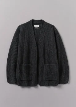 Knitwear-TOAST Ribbed Wool Knitted Cardigan Charcoal