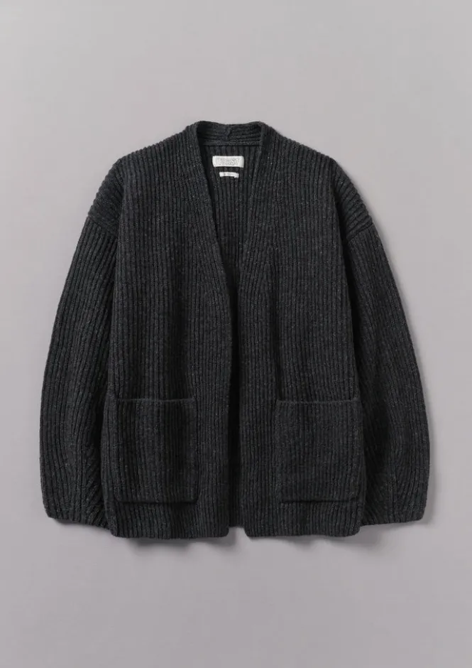 Knitwear-TOAST Ribbed Wool Knitted Cardigan Charcoal