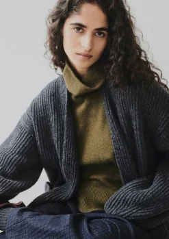 Knitwear-TOAST Ribbed Wool Knitted Cardigan Charcoal