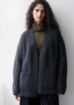 Knitwear-TOAST Ribbed Wool Knitted Cardigan Charcoal