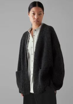 Knitwear-TOAST Ribbed Wool Knitted Cardigan Charcoal