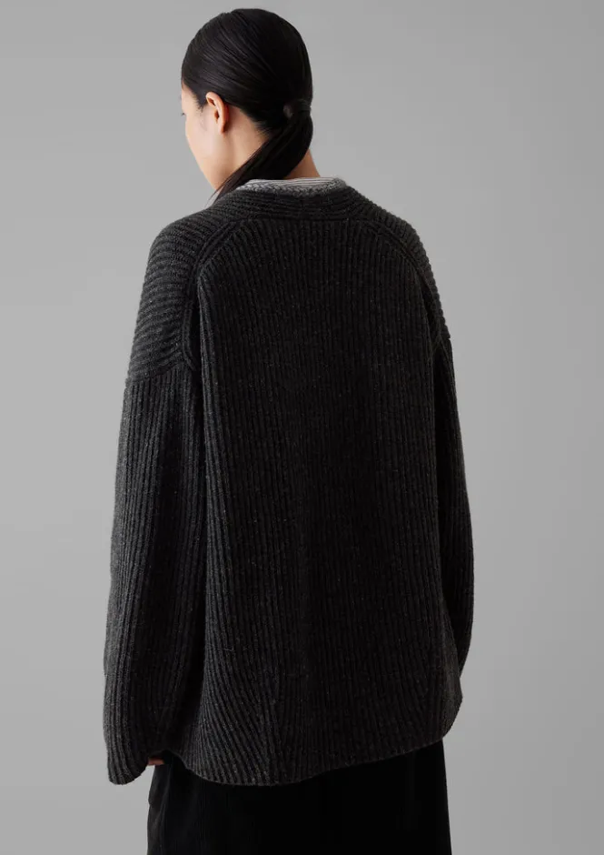 Knitwear-TOAST Ribbed Wool Knitted Cardigan Charcoal