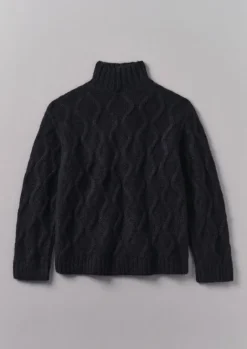 Knitwear-TOAST Roll Neck Cable Knit Sweater Navy