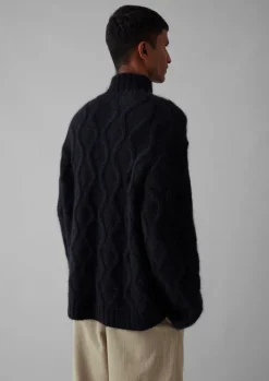 Knitwear-TOAST Roll Neck Cable Knit Sweater Navy