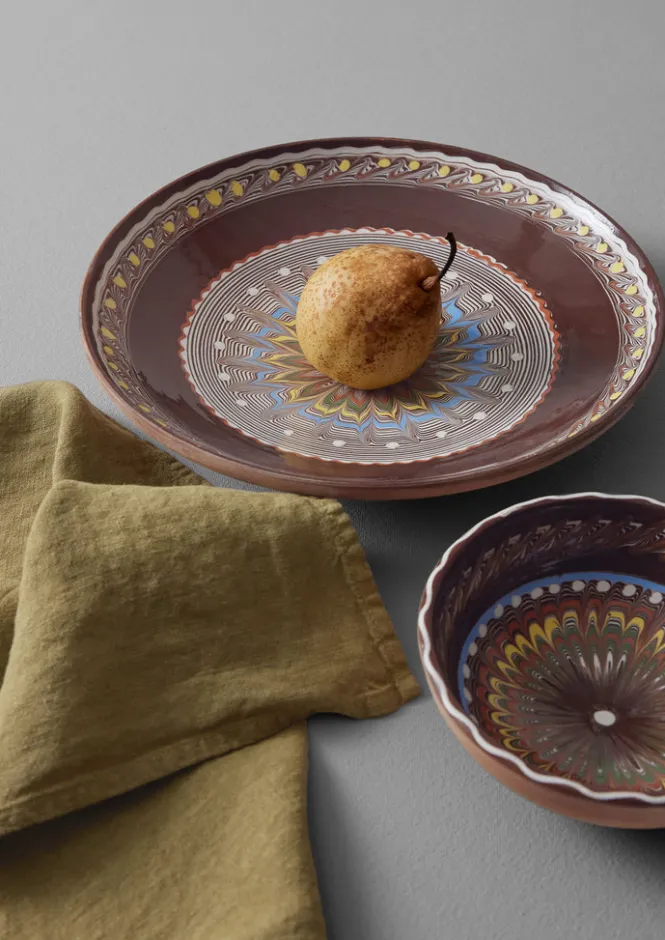 Ceramics|Tableware-TOAST Romanian Horezu Serving Plate Cocoa/Multi