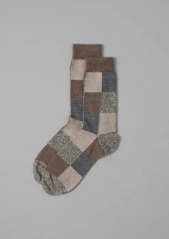 Socks & Tights-TOAST Rove Patchwork Wool Socks GreyMulti