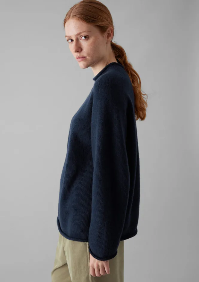 Jersey|Cashmere-TOAST Seamless Recycled Cashmere Sweater Navy