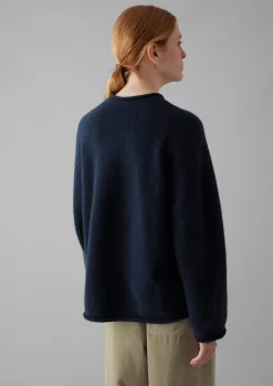 Jersey|Cashmere-TOAST Seamless Recycled Cashmere Sweater Navy