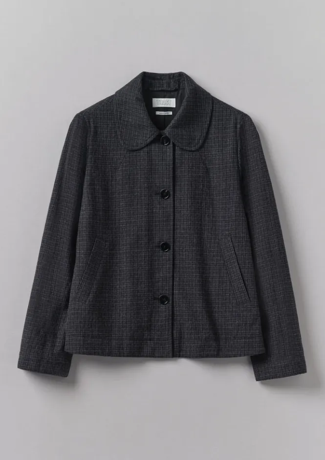 Coats & Jackets-TOAST Seersucker Check Round Collar Jacket BlackIndigo