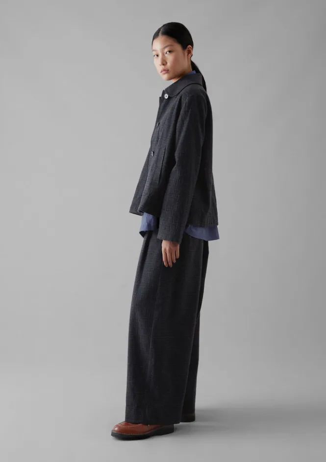 Coats & Jackets-TOAST Seersucker Check Round Collar Jacket BlackIndigo