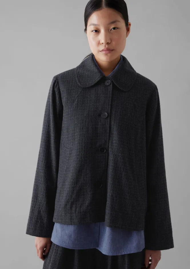 Coats & Jackets-TOAST Seersucker Check Round Collar Jacket BlackIndigo