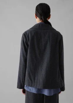 Coats & Jackets-TOAST Seersucker Check Round Collar Jacket BlackIndigo