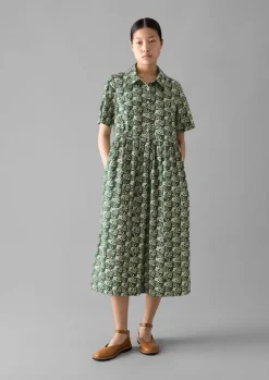 Dresses-TOAST Selma Cotton Shirt Dress Ecru/SerpentineGreen