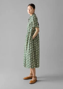 Dresses-TOAST Selma Cotton Shirt Dress Ecru/SerpentineGreen