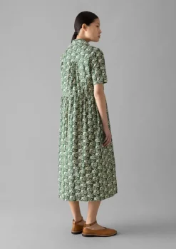 Dresses-TOAST Selma Cotton Shirt Dress Ecru/SerpentineGreen