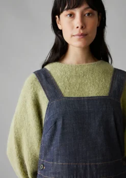 Denim|Dresses-TOAST Side Button Denim Pinafore Dress Indigo