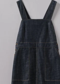 Denim|Dresses-TOAST Side Button Denim Pinafore Dress Indigo