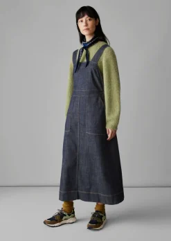 Denim|Dresses-TOAST Side Button Denim Pinafore Dress Indigo