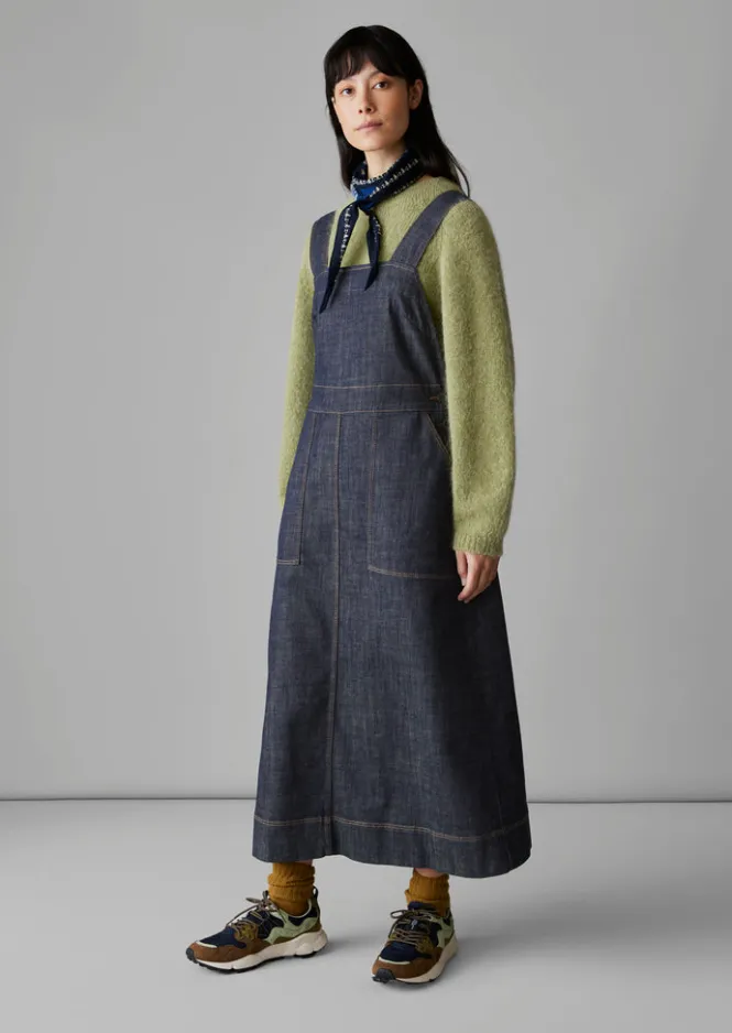 Denim|Dresses-TOAST Side Button Denim Pinafore Dress Indigo