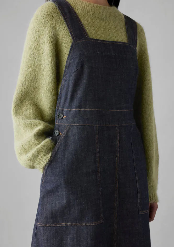 Denim|Dresses-TOAST Side Button Denim Pinafore Dress Indigo
