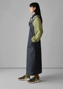 Denim|Dresses-TOAST Side Button Denim Pinafore Dress Indigo