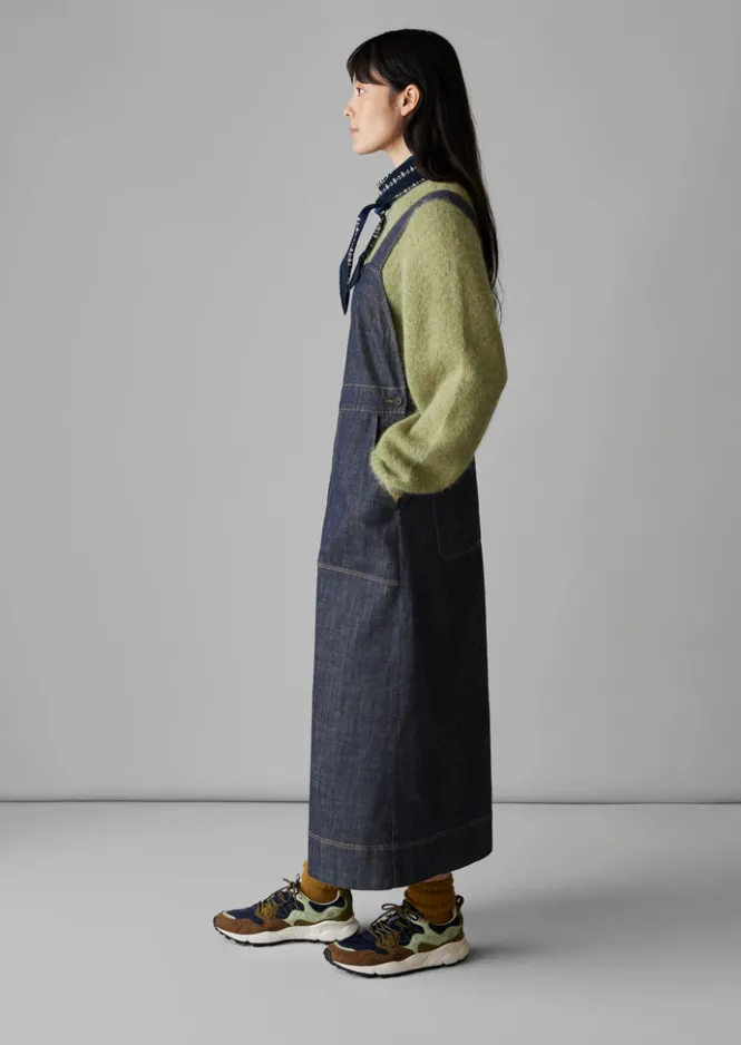 Denim|Dresses-TOAST Side Button Denim Pinafore Dress Indigo