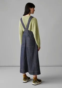 Denim|Dresses-TOAST Side Button Denim Pinafore Dress Indigo