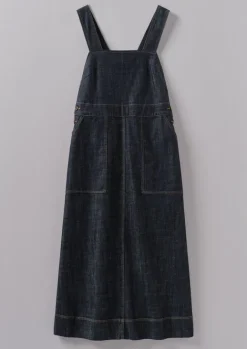Denim|Dresses-TOAST Side Button Denim Pinafore Dress Indigo