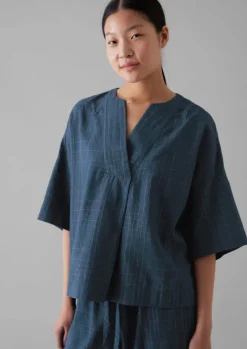 Nightwear-TOAST Sketched Check Cotton Pyjama Top Twilight/Ecru