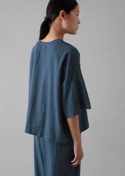 Nightwear-TOAST Sketched Check Cotton Pyjama Top Twilight/Ecru