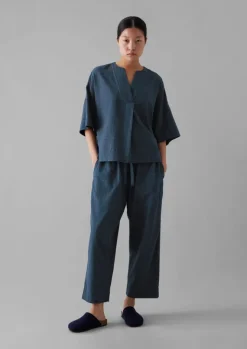 Nightwear-TOAST Sketched Check Cotton Pyjama Top Twilight/Ecru