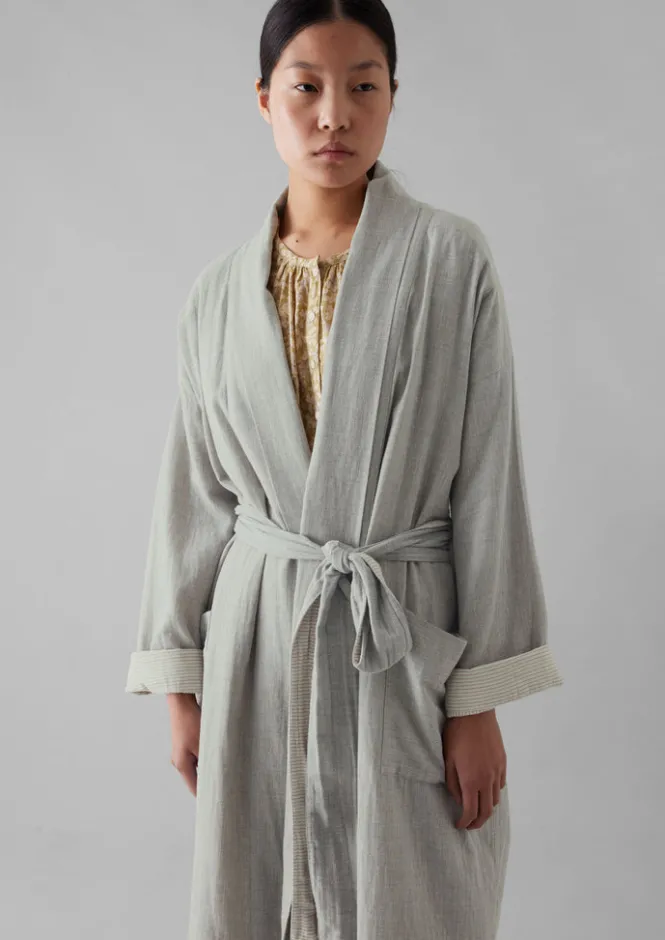 Gowns|Nightwear-TOAST Soft Double Faced Cotton Gown GreyMelange/SoftClay