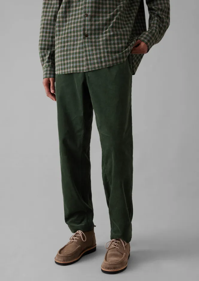 Cord|Trousers-TOAST Soft Organic Cord Drawstring Trousers DarkMineralGreen
