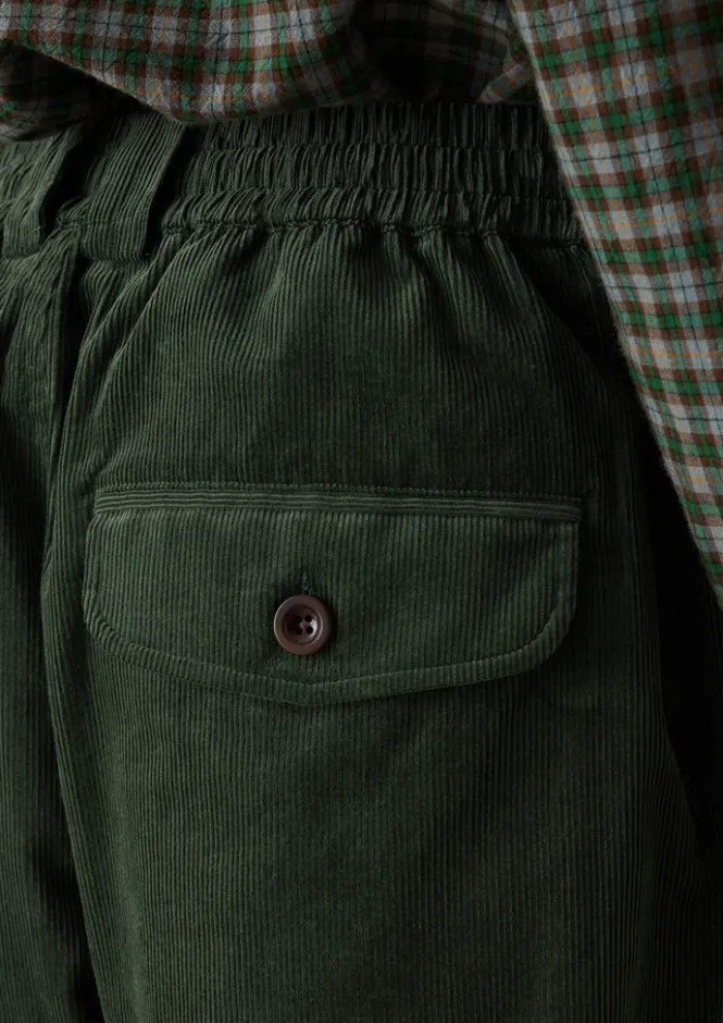 Cord|Trousers-TOAST Soft Organic Cord Drawstring Trousers DarkMineralGreen