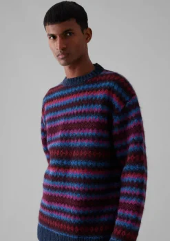 Knitwear-TOAST Soundwave Jacquard Crew Neck Sweater AmethystMulti