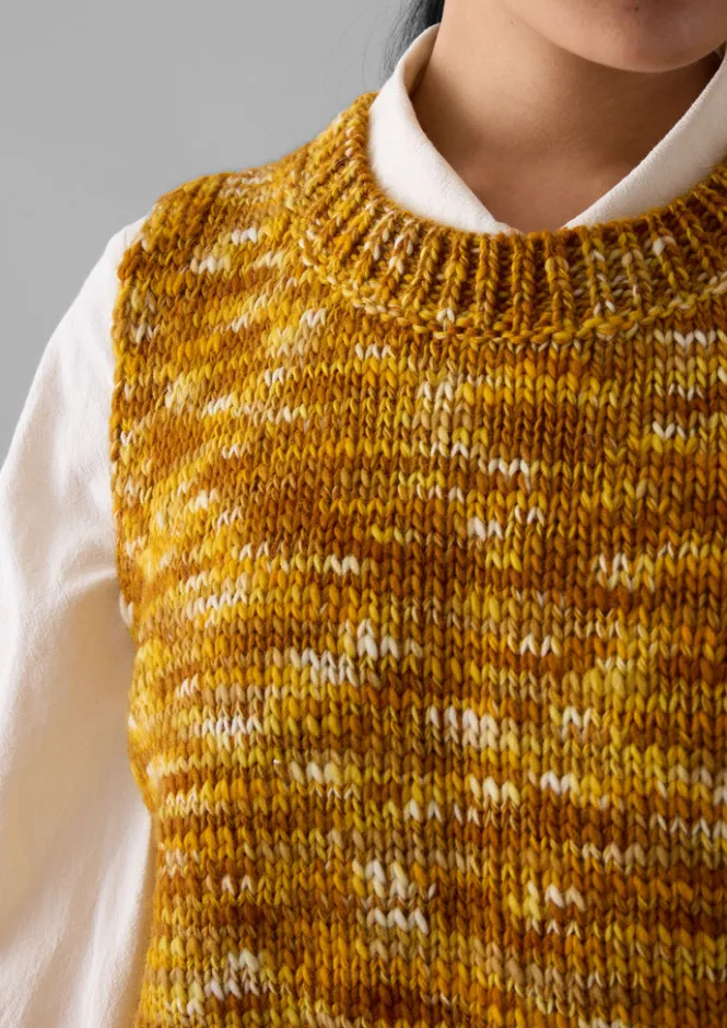 Knitwear-TOAST Space Dyed Wool Knitted Tank Mustard/Putty