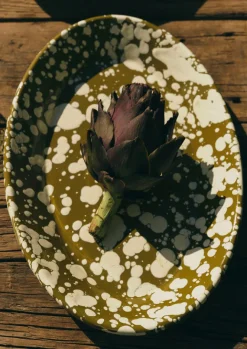 Outdoor|Kitchen-TOAST Splatter Enamel Platter Olive/Ecru