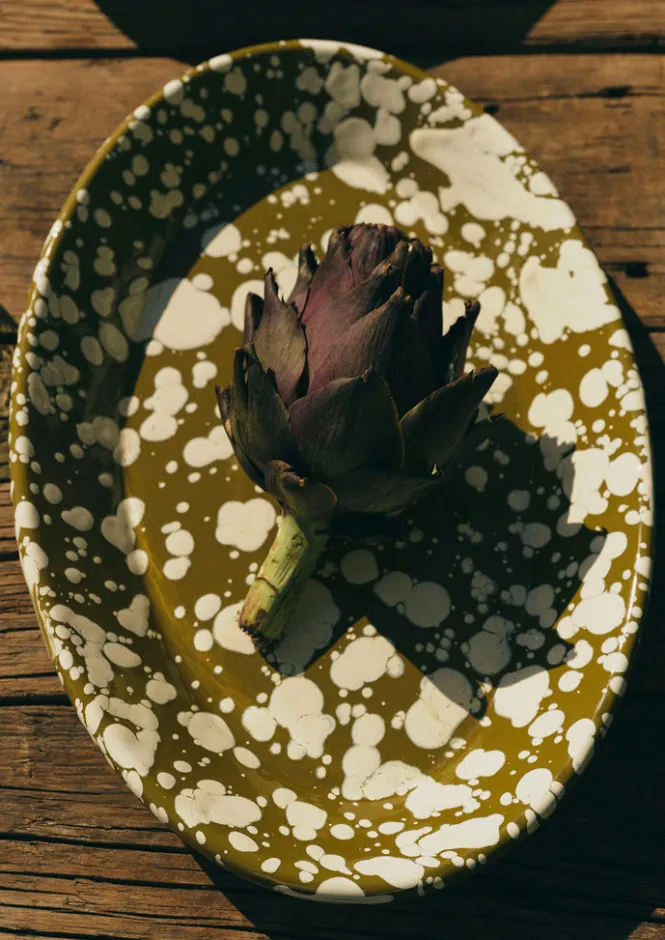 Outdoor|Kitchen-TOAST Splatter Enamel Platter Olive/Ecru