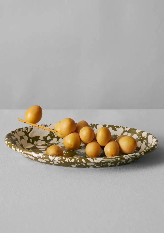 Outdoor|Kitchen-TOAST Splatter Enamel Platter Olive/Ecru
