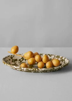Outdoor|Kitchen-TOAST Splatter Enamel Platter Olive/Ecru
