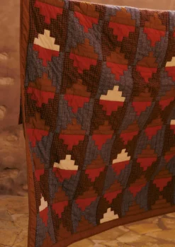 Textiles|Blankets & Throws-TOAST Stacked Check Patchwork Quilt DeepAmber/RustedCoral