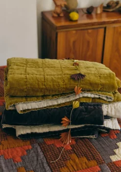 Textiles|Blankets & Throws-TOAST Stacked Check Patchwork Quilt DeepAmber/RustedCoral