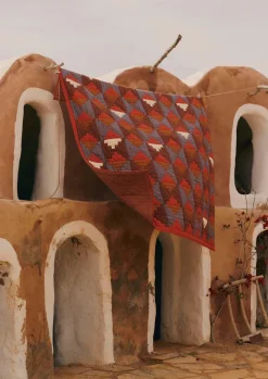 Textiles|Blankets & Throws-TOAST Stacked Check Patchwork Quilt DeepAmber/RustedCoral
