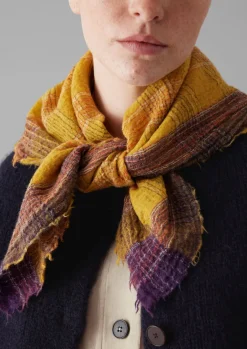 Hats, Scarves & Gloves-TOAST Stellar Boiled Wool Check Scarf Ochre