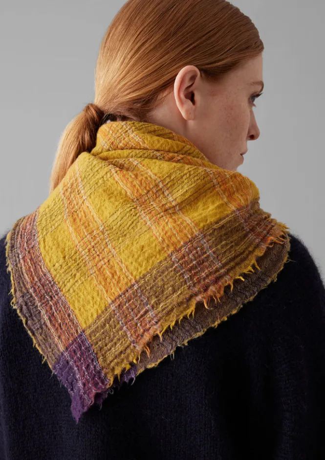 Hats, Scarves & Gloves-TOAST Stellar Boiled Wool Check Scarf Ochre