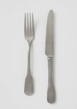 Kitchen|Tableware-TOAST Stonewashed Small Knife and Fork Set Silver