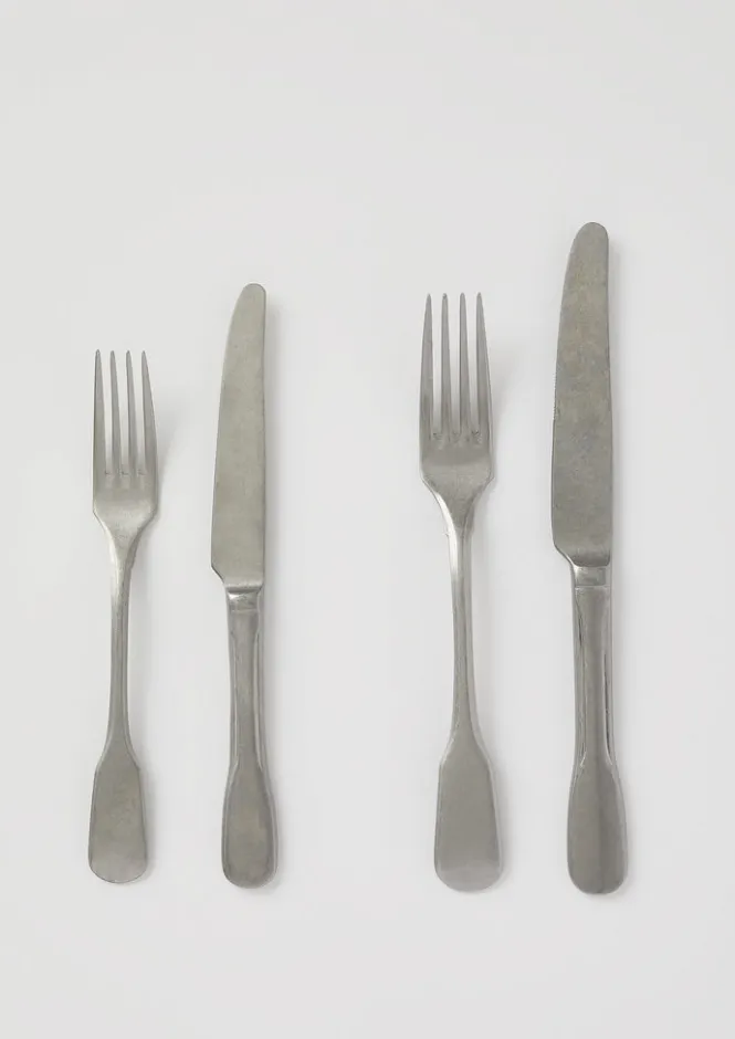 Kitchen|Tableware-TOAST Stonewashed Small Knife and Fork Set Silver