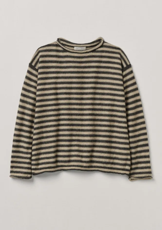 Loungewear|Knitwear-TOAST Stripe Alpaca Wool Sweater Ecru/Charcoal