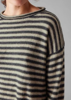 Loungewear|Knitwear-TOAST Stripe Alpaca Wool Sweater Ecru/Charcoal