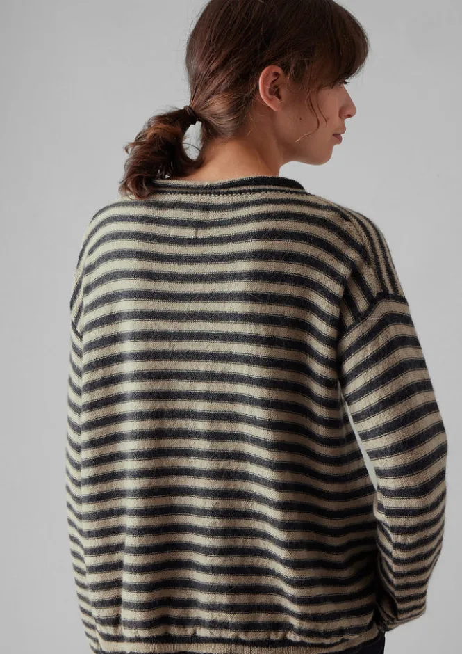 Loungewear|Knitwear-TOAST Stripe Alpaca Wool Sweater Ecru/Charcoal